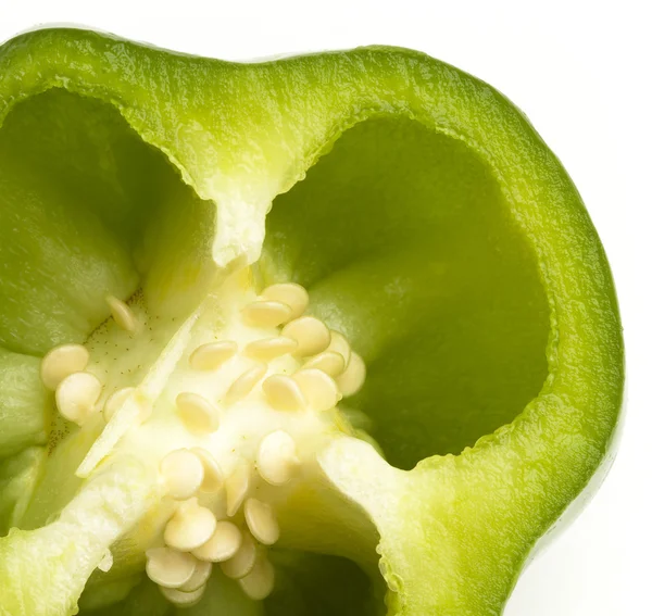 Zelená Paprika Plátky Bílém Pozadí Detail — Stock fotografie