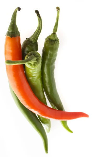 Rode Groene Chilipepers Witte Achtergrond — Stockfoto