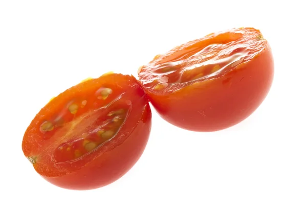 Rodajas Cereza Tomate Aisladas Sobre Fondo Blanco —  Fotos de Stock