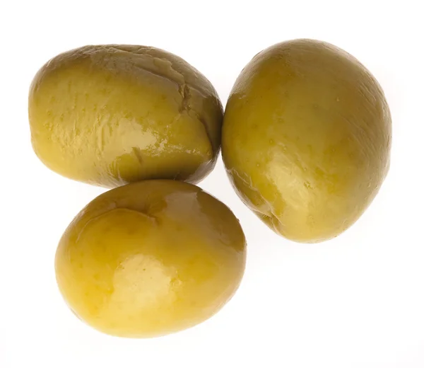 Вкусные Зеленые Оливки Белом Фоне — стоковое фото