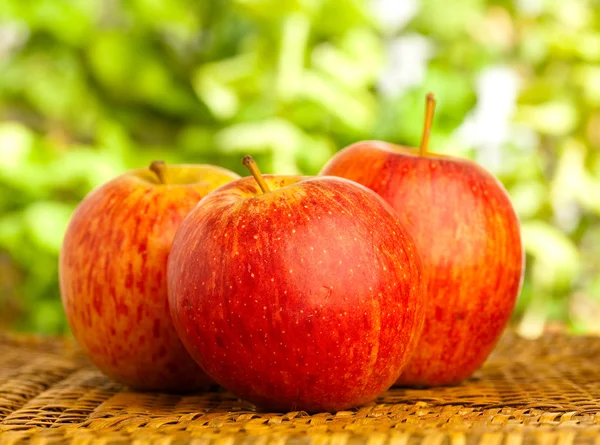 Bir Hasır Üzerinde Izole Kırmızı Elmalar — Stok fotoğraf