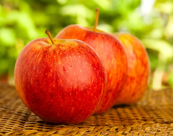 Roter Apfel auf Korbweide — Stockfoto