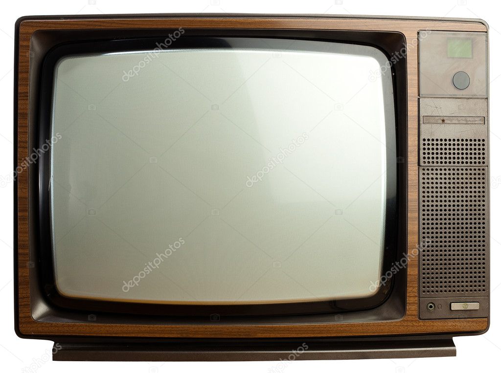 Retro tv with wooden case isolated on white background