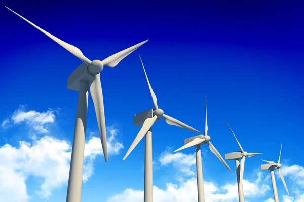 Turbinas eólicas no céu azul — Fotografia de Stock