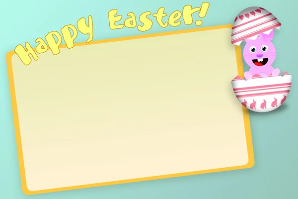 Feliz conejito de Pascua en una tarjeta de huevo — Foto de Stock