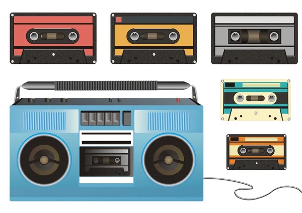 stock image Retro tape-recorder and cassettes