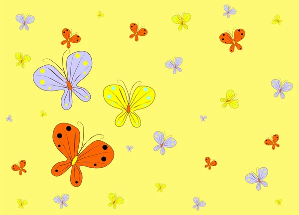 Latar belakang kuning dengan kupu-kupu - Stok Vektor