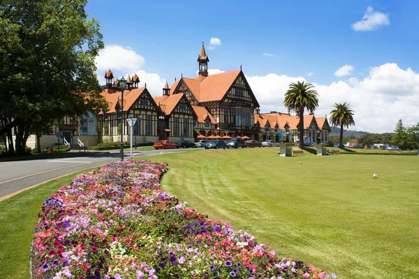 stock image Rotorua museum - historic bathhouse in New Zealand's thermal waters region. Geothermal spa building.