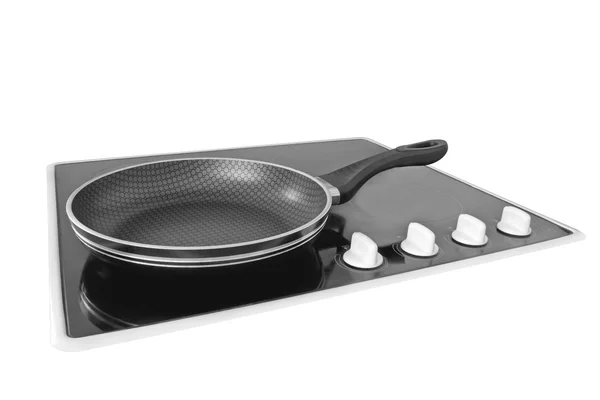 Fry pan on ceramic cooktop isolated — Stock Photo, Image