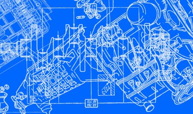 Technical drawing or blueprint on blue background clipart