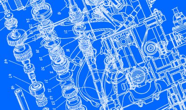 technical drawing or blueprint on blue background clipart