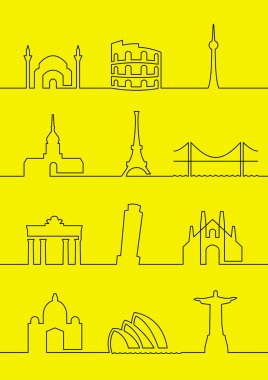 Set of sightseeings of tourist cities of the world clipart