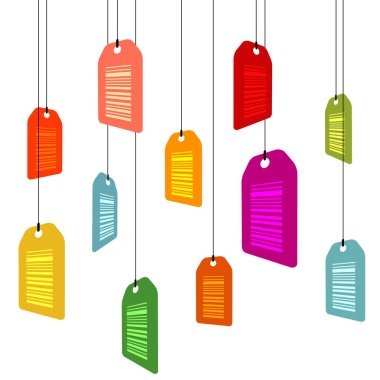 hanging pricetags with barcodes on white clipart