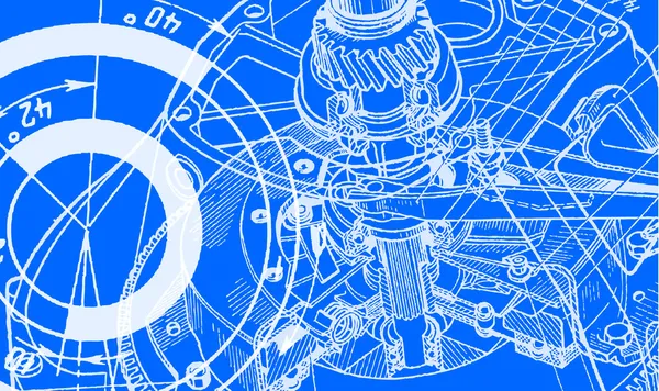 Технический Рисунок Чертеж Синем Фоне — стоковый вектор