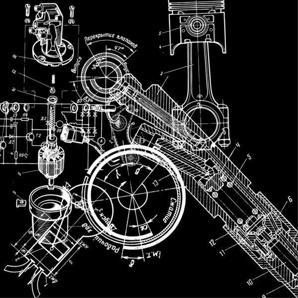 technical drawing or blueprint on black background