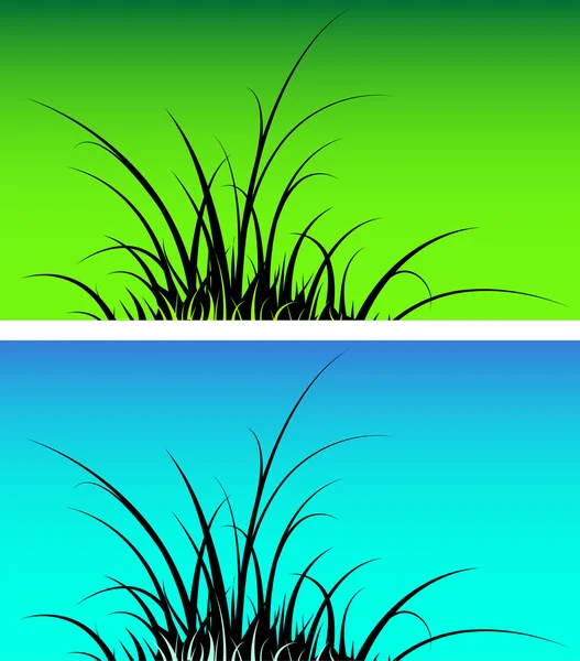 Silhouette Herbe Sur Fond Vert Bleu — Image vectorielle