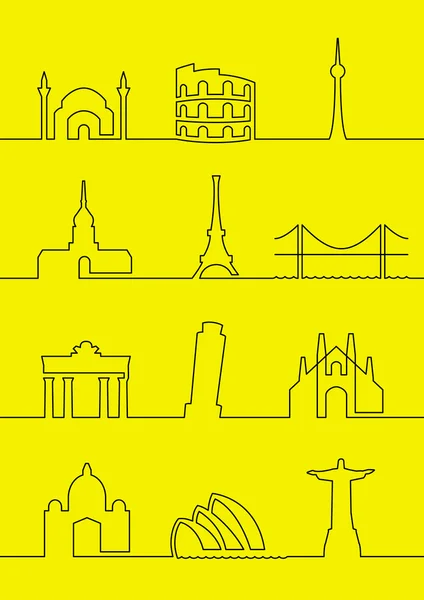 Ensemble Visites Des Villes Touristiques Monde — Image vectorielle