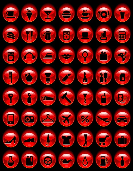 Червоні кнопки з піктограмами — стоковий вектор