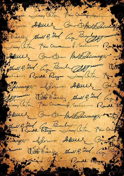 Illustratie van oude grunge perkament met verschillende handtekeningen — Stockfoto