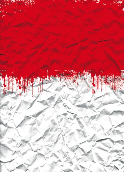 Hoja blanca triturada con manchas de tinta roja — Foto de Stock