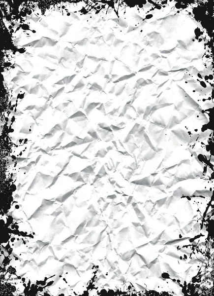 Crushed white sheet with grunge black ink frame — Stock Photo, Image
