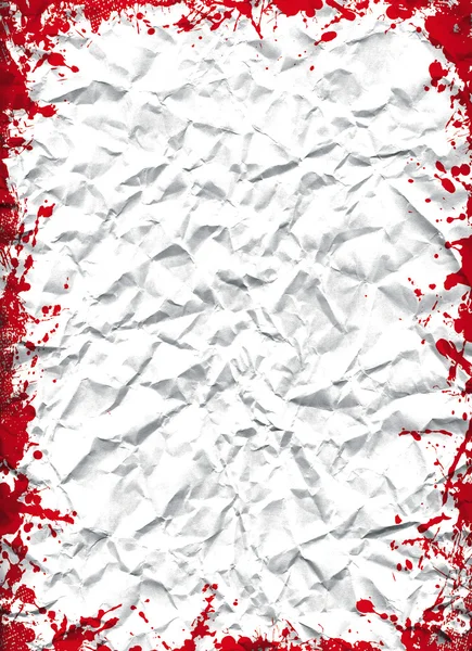 Crushed white sheet with grunge red ink frame — Stock Photo, Image