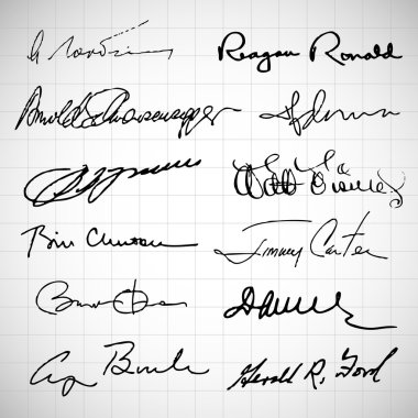 Set of different signatures on white background clipart