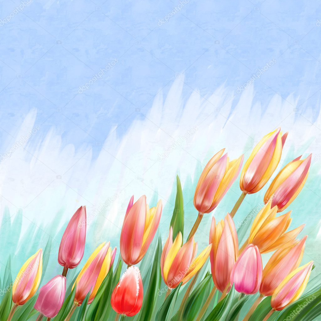 Illustration of spring tulips