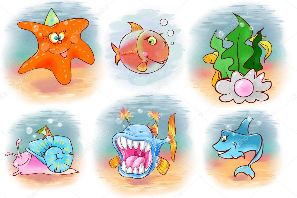 Set of funny fish