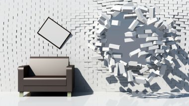 Creative interior with destruction brick wall clipart