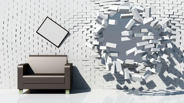 Interior creativo con pared de ladrillo de destrucción — Foto de Stock