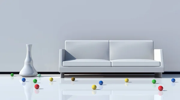 Design de interiores moderno com bolas coloridas no chão — Fotografia de Stock