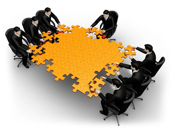 Business Teamwerk Gebouw Een Puzzel Geïsoleerd Een Witte Achtergrond — Stockfoto