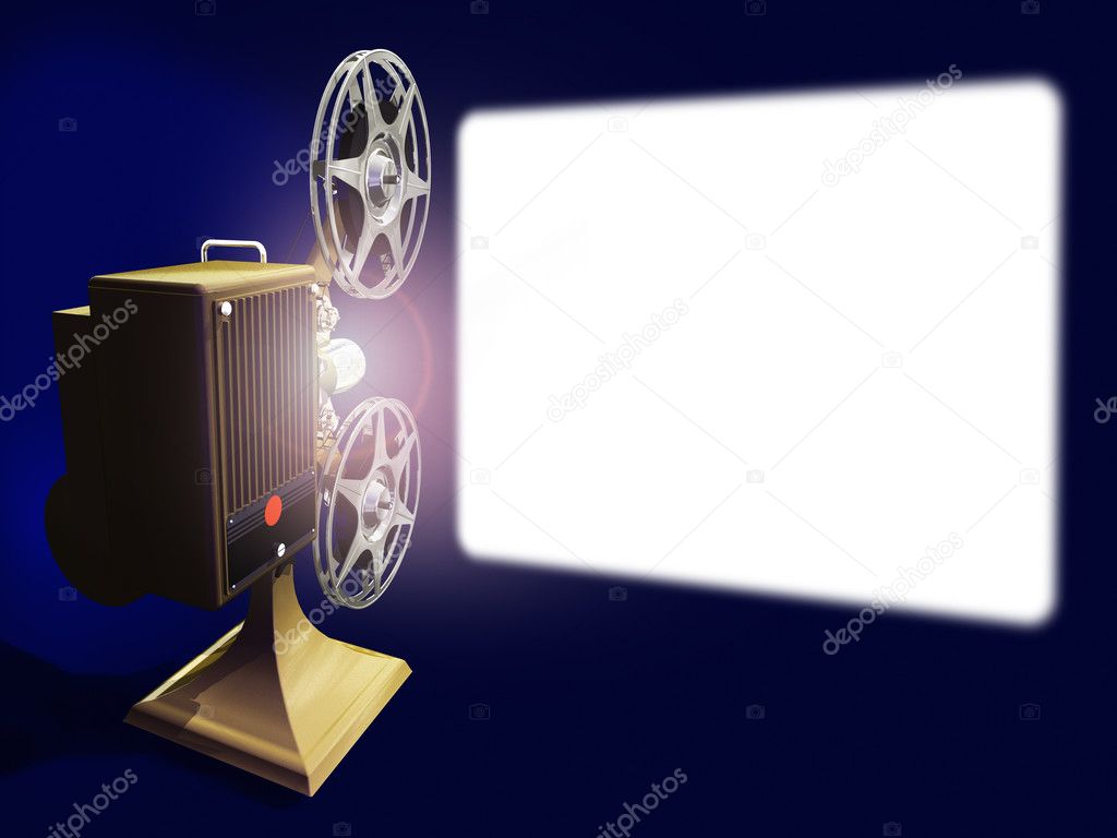 Render of projector film show move on screen