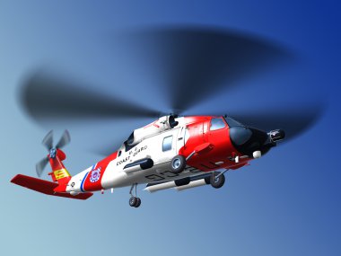 Helicopter coast guard fly on sky clipart