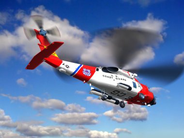 Helicopter coast guard fly in clouds clipart