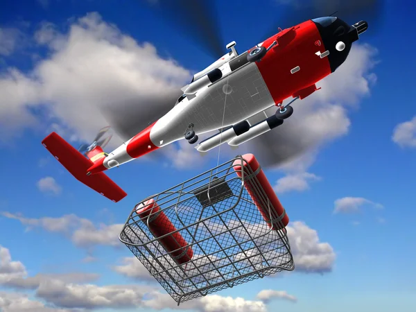 Helicopter coast guard in sky fly basket — Stock Photo, Image