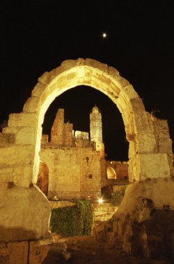 The Citadel of Jerusalem by night, The citadel is located on the western side of the Old City clipart