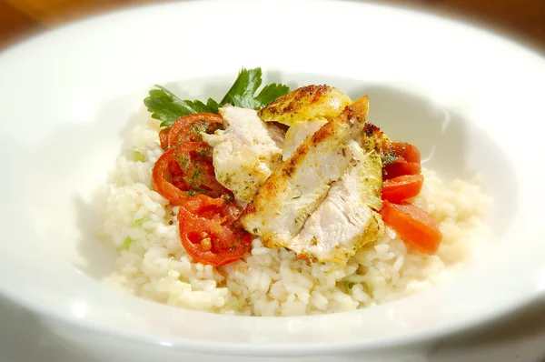 Italian Risotto Grilled Chicken Tomatoes — Stock Photo, Image