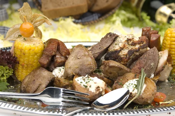 Különböző Típusú Grillezett Hús Mexikói Stílusban — Stock Fotó