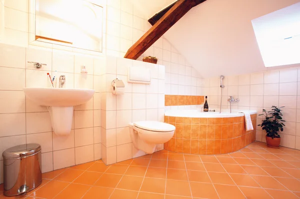 Das Luxus Badezimmer Mit Dem Orangefarbenen Fußboden — Stockfoto