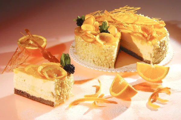 Orange Cake Cream Ground Nuts Mint — Stock Photo, Image