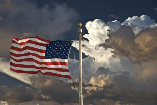USA flag dark sky and clouds — Stock Photo, Image