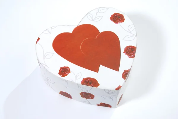 Vit Valentine Box Rosor Och Hjärtan — Stockfoto