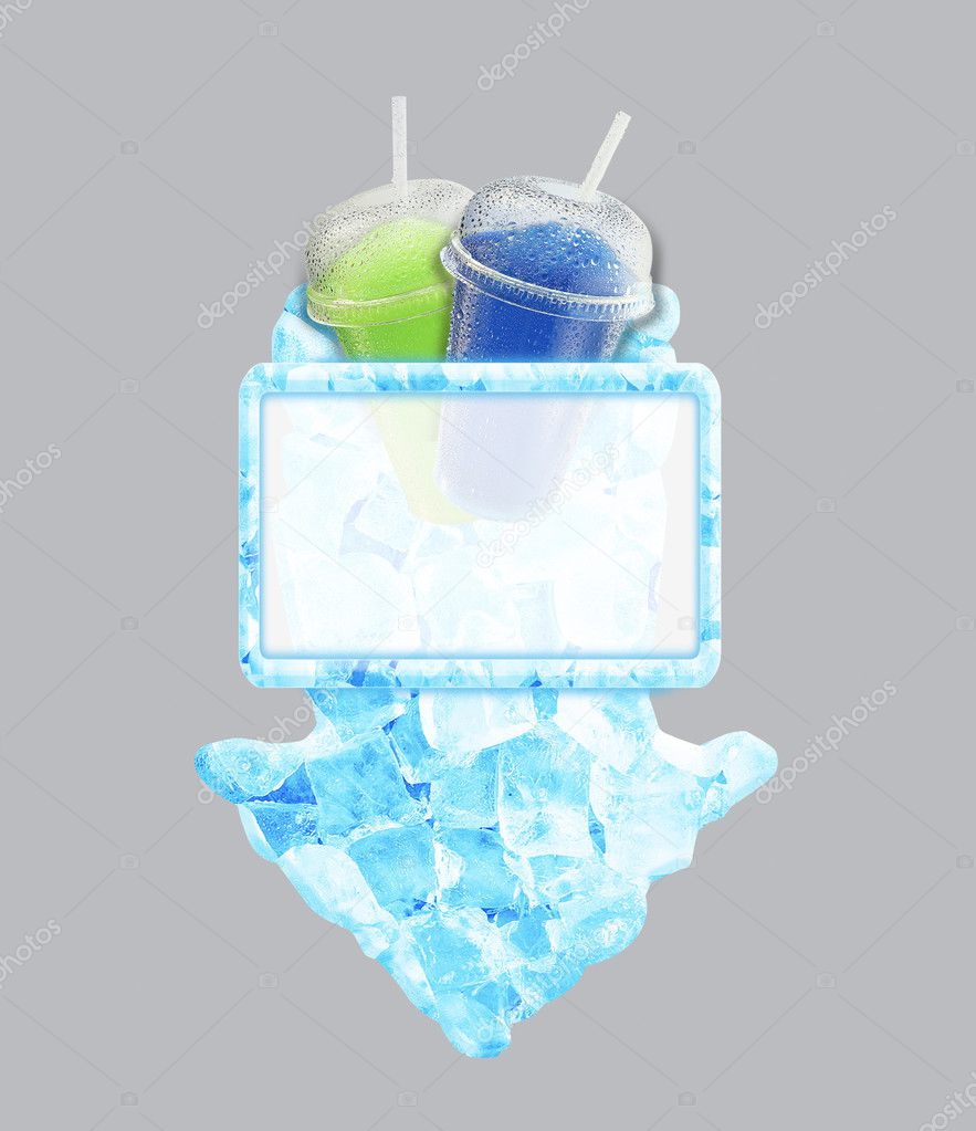 Crushed ice fruit refreshment w straw arrow banner