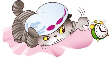 Kitten and alarm clock clipart