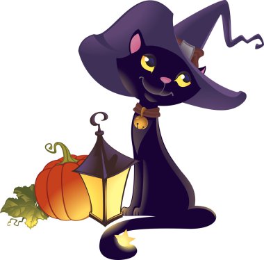 Halloween kitten with pumpkin clipart