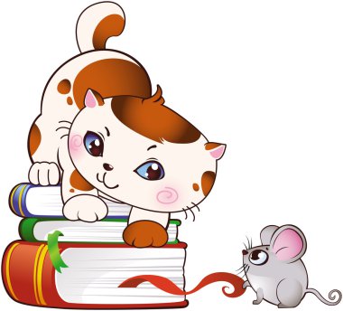 Kitten and mouse clipart