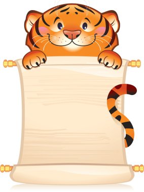 Tiger with scroll clipart