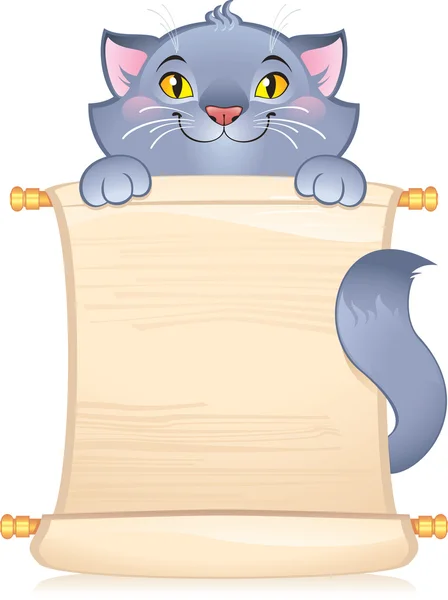 Gato con pergamino — Vector de stock